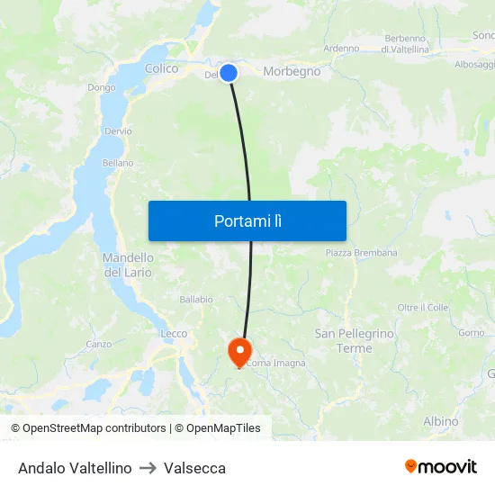 Andalo Valtellino to Valsecca map