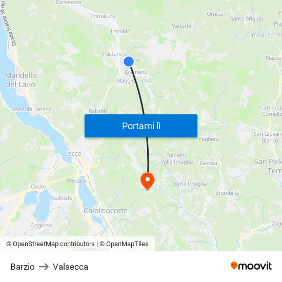 Barzio to Valsecca map