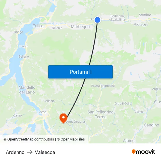 Ardenno to Valsecca map