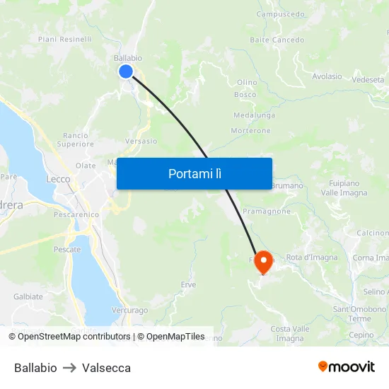 Ballabio to Valsecca map