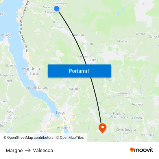Margno to Valsecca map