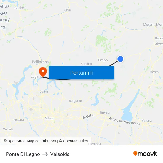 Ponte Di Legno to Valsolda map