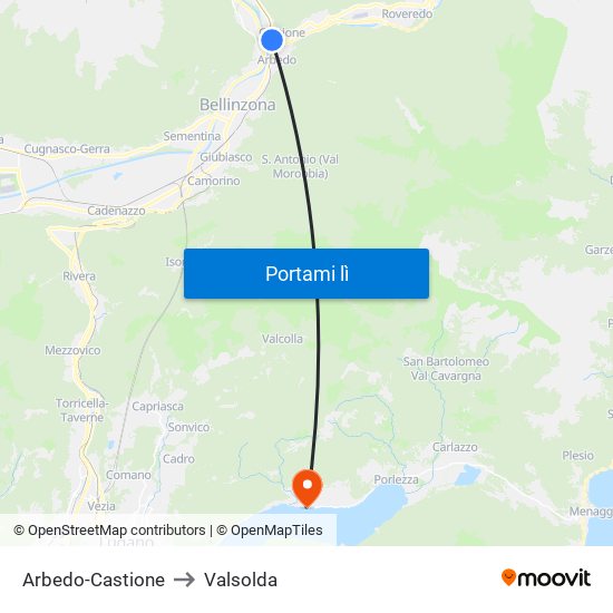 Arbedo-Castione to Valsolda map