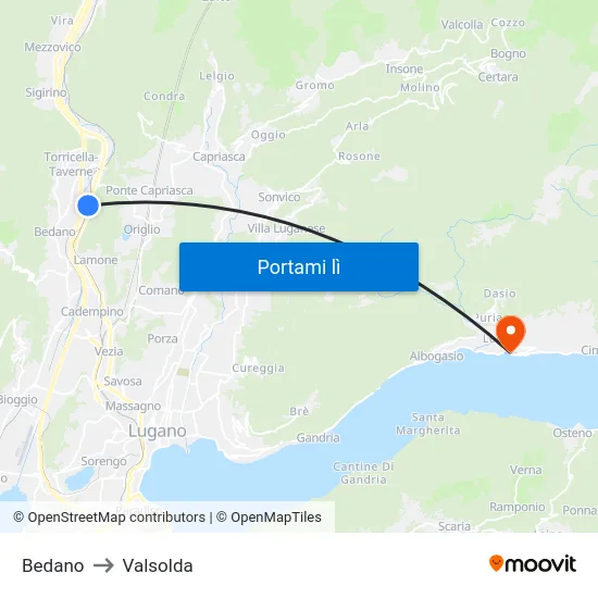 Bedano to Valsolda map