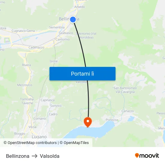 Bellinzona to Valsolda map