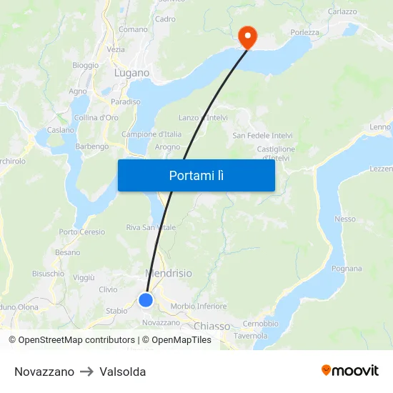 Novazzano to Valsolda map