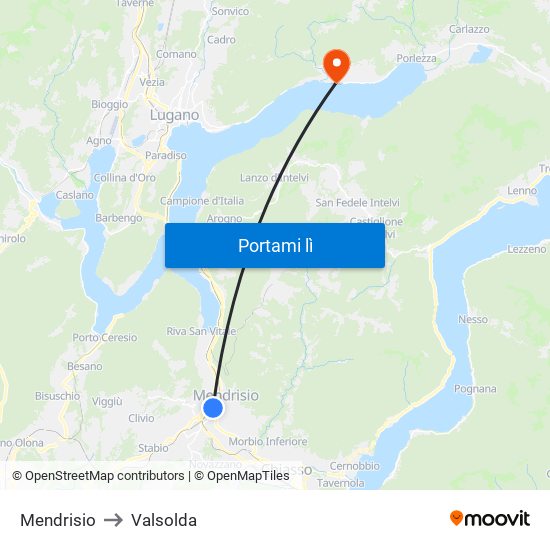 Mendrisio to Valsolda map