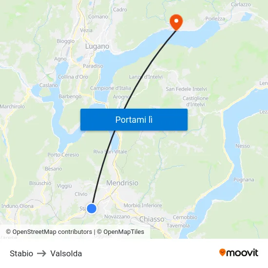 Stabio to Valsolda map