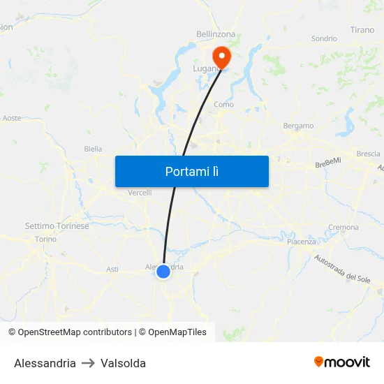 Alessandria to Valsolda map