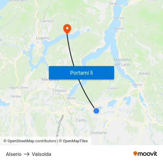 Alserio to Valsolda map