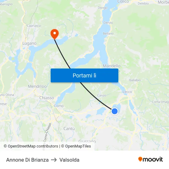 Annone Di Brianza to Valsolda map