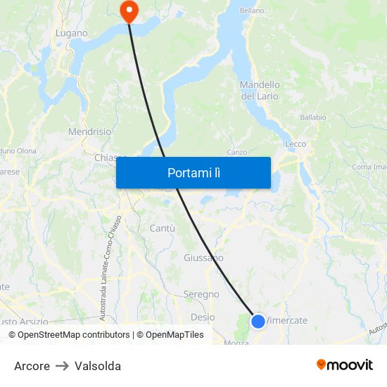 Arcore to Valsolda map