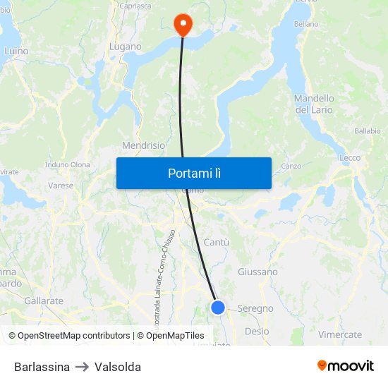 Barlassina to Valsolda map