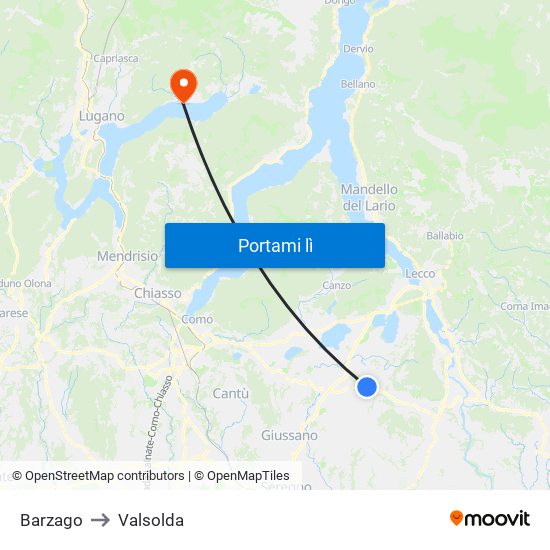Barzago to Valsolda map