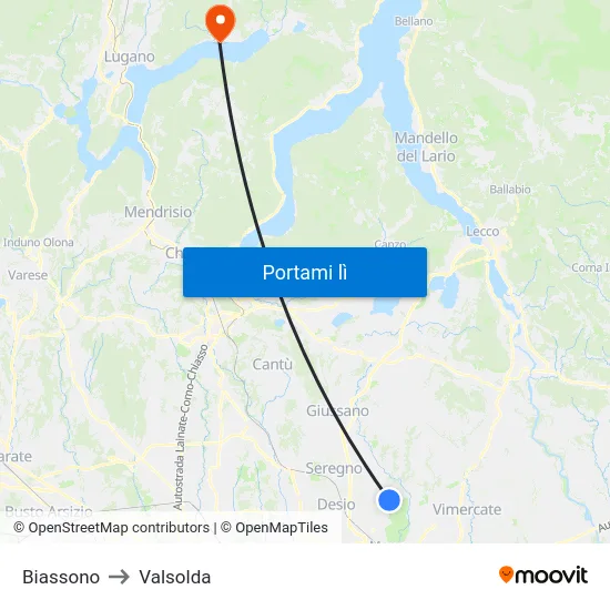 Biassono to Valsolda map
