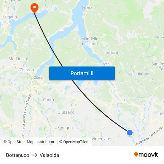 Bottanuco to Valsolda map
