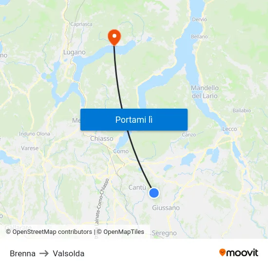 Brenna to Valsolda map