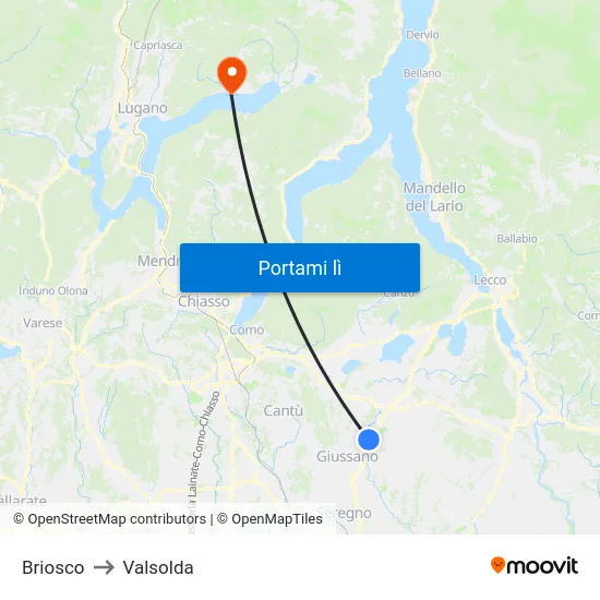 Briosco to Valsolda map