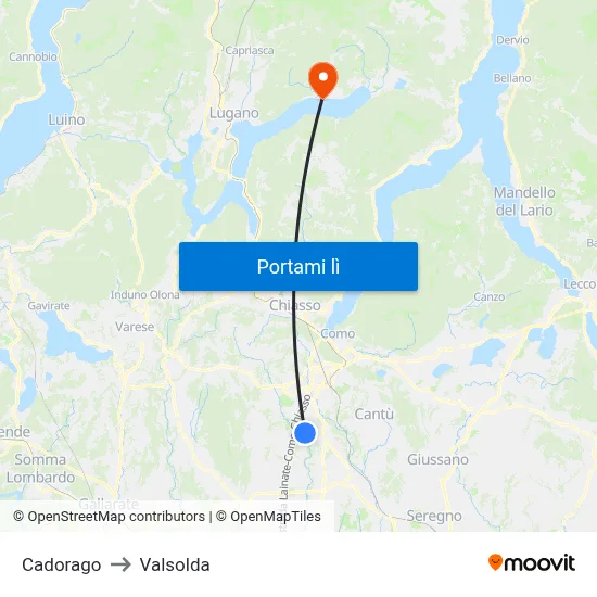 Cadorago to Valsolda map