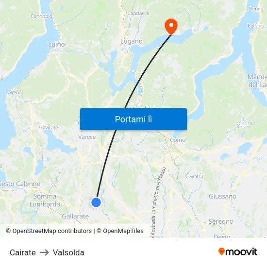 Cairate to Valsolda map