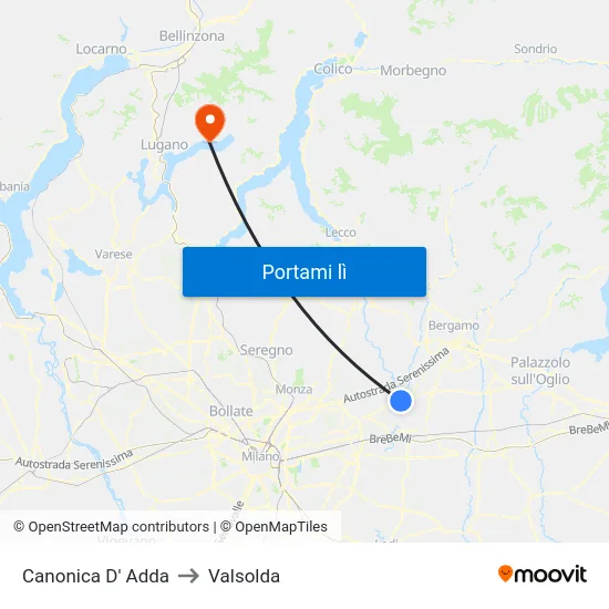 Canonica D' Adda to Valsolda map