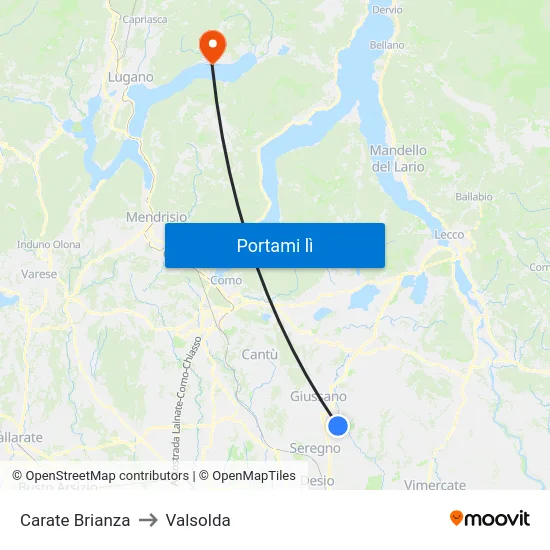 Carate Brianza to Valsolda map