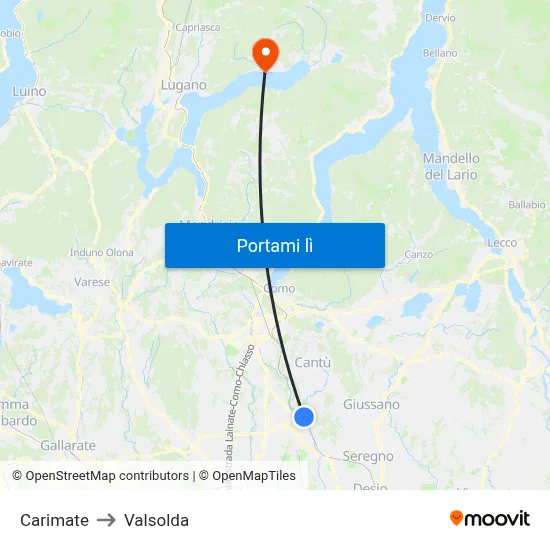 Carimate to Valsolda map