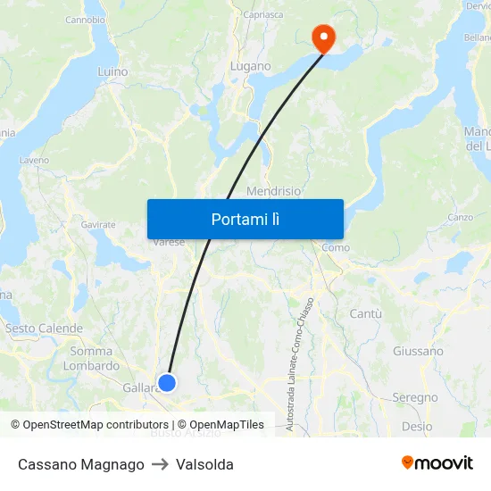 Cassano Magnago to Valsolda map