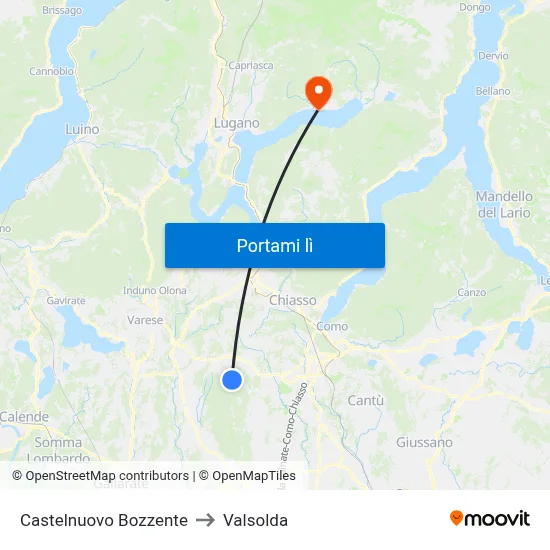 Castelnuovo Bozzente to Valsolda map