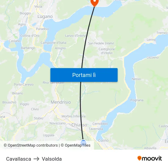 Cavallasca to Valsolda map
