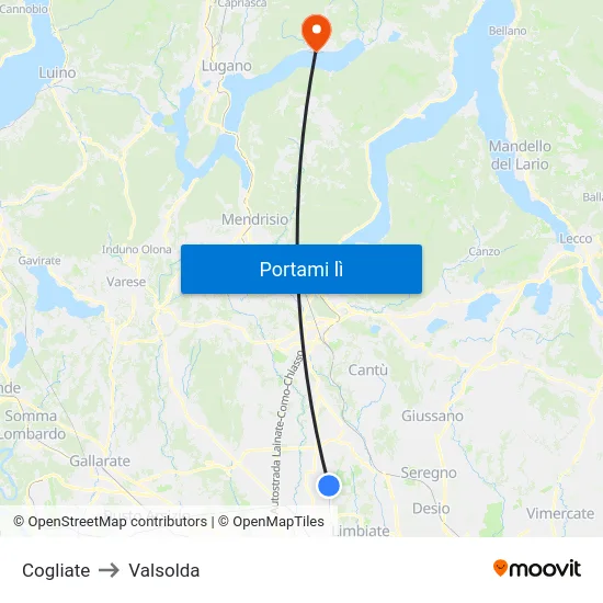 Cogliate to Valsolda map