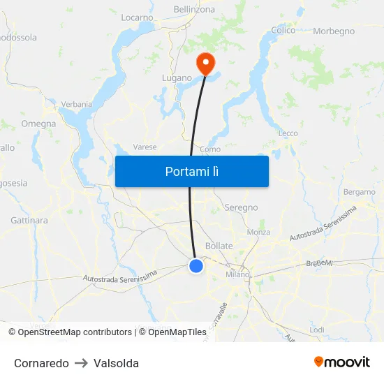 Cornaredo to Valsolda map