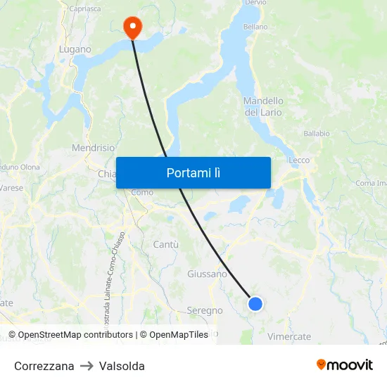 Correzzana to Valsolda map