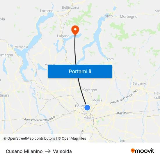 Cusano Milanino to Valsolda map