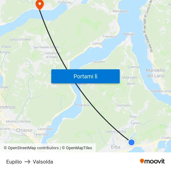 Eupilio to Valsolda map