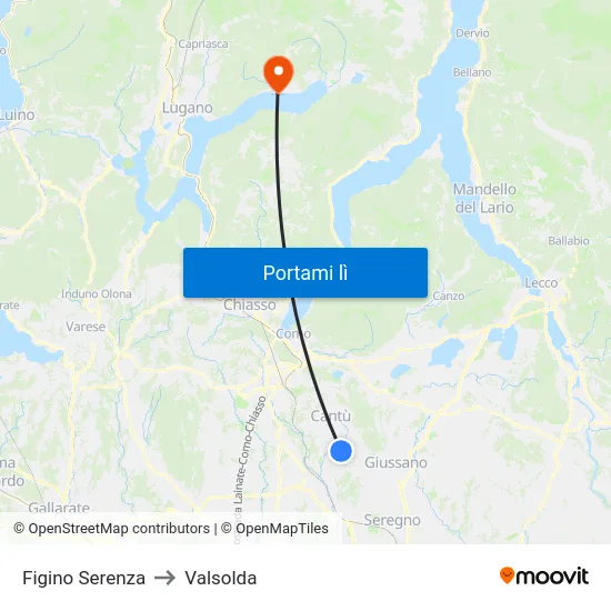 Figino Serenza to Valsolda map