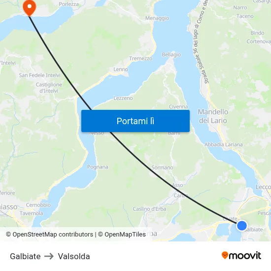 Galbiate to Valsolda map