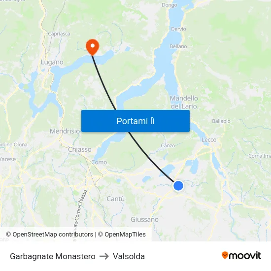 Garbagnate Monastero to Valsolda map