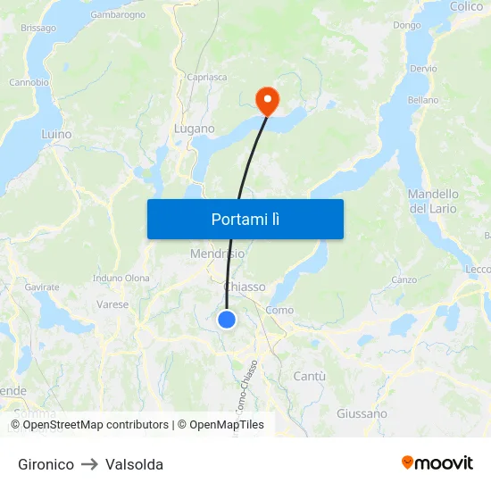 Gironico to Valsolda map