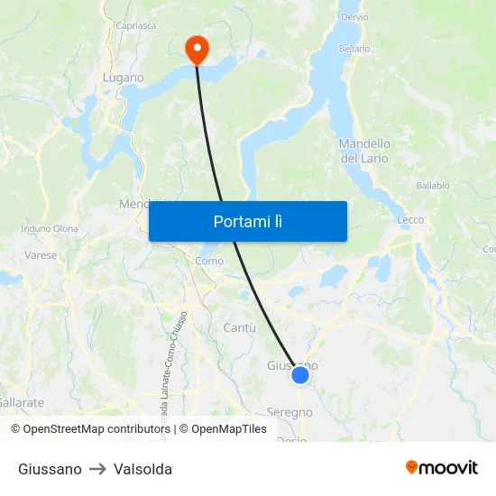 Giussano to Valsolda map