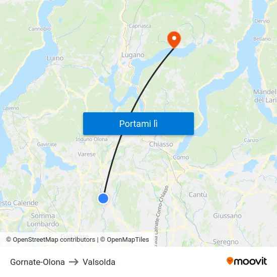 Gornate-Olona to Valsolda map