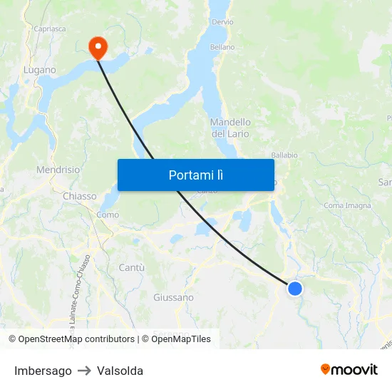 Imbersago to Valsolda map