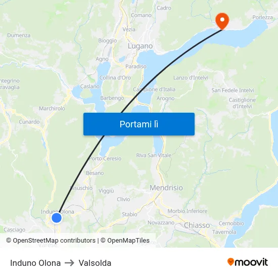 Induno Olona to Valsolda map