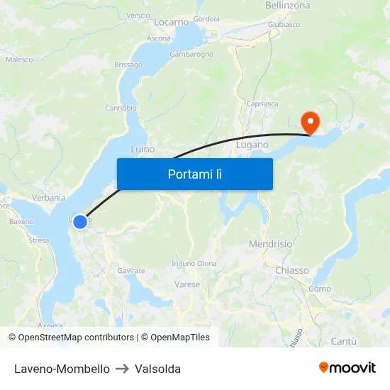 Laveno-Mombello to Valsolda map