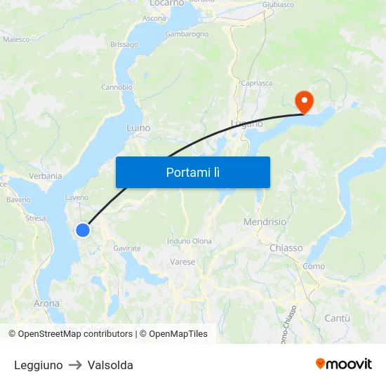 Leggiuno to Valsolda map