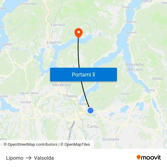 Lipomo to Valsolda map