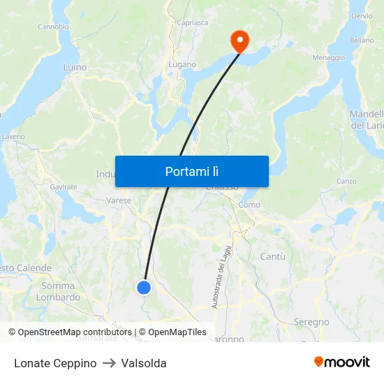 Lonate Ceppino to Valsolda map