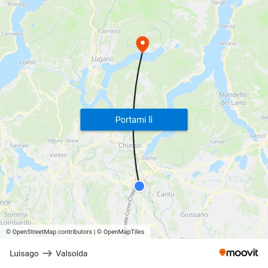 Luisago to Valsolda map