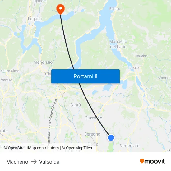 Macherio to Valsolda map