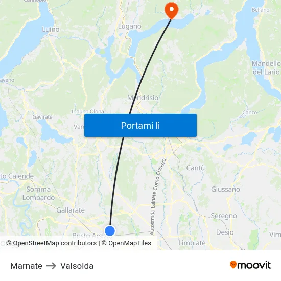 Marnate to Valsolda map